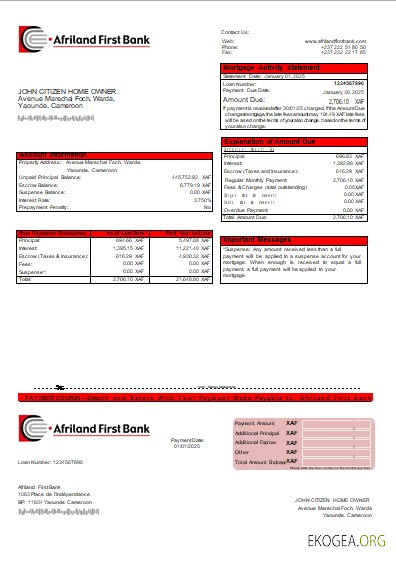 Cameroun Afriland First bank relevé hypothécaire scr